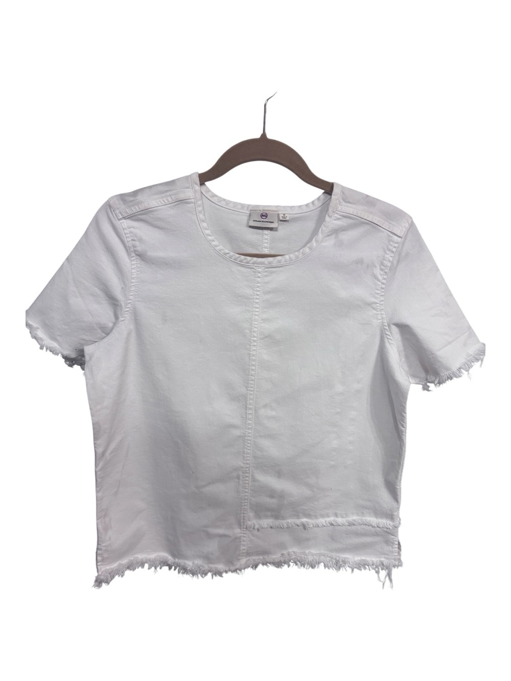 NWOT Ag Adriano Goldschmied White Top with Center Seam & Fringe Detail Sz M